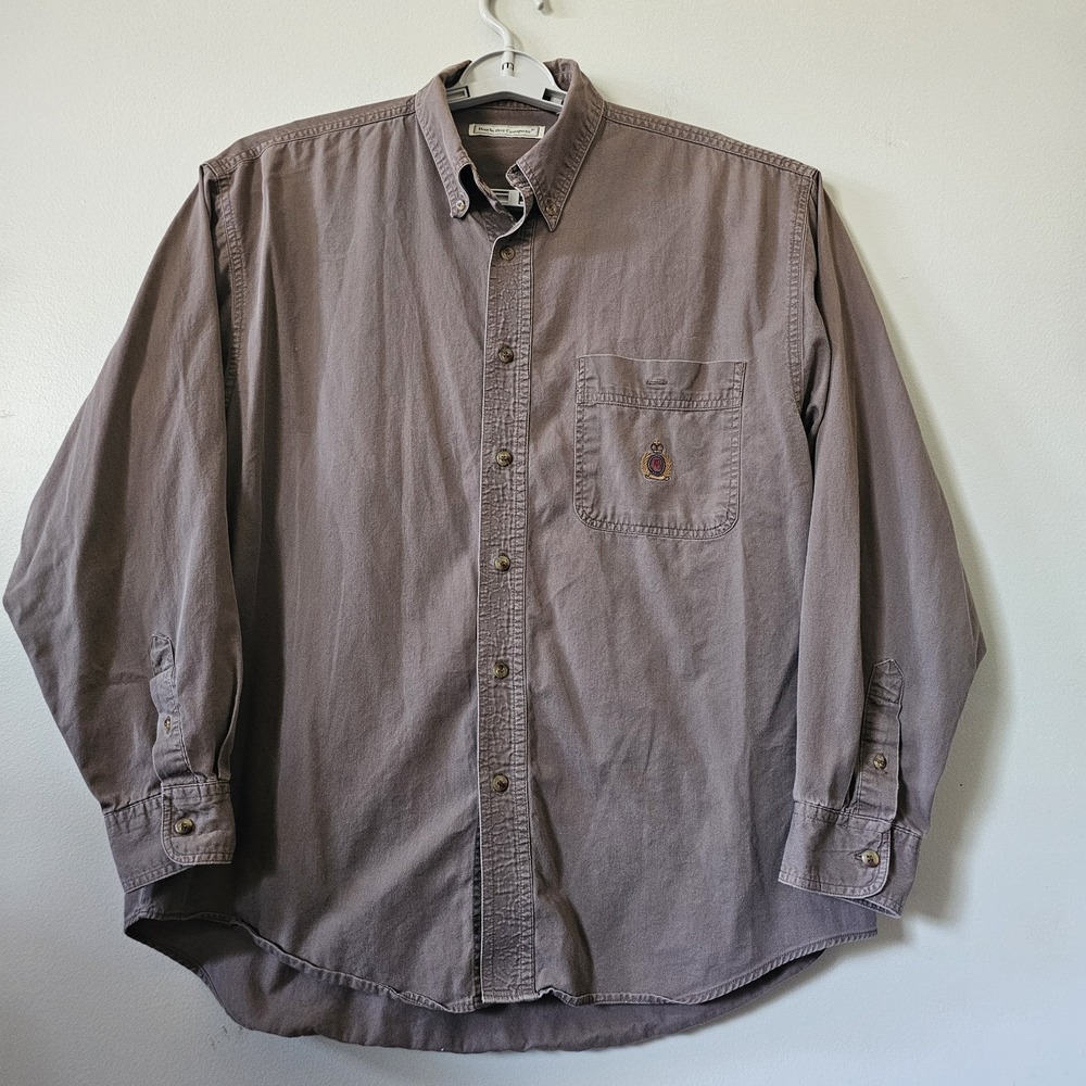VTG Bugle Boy Company Men's Size Large Brown Long Sleeve Button Down Shirt Crest